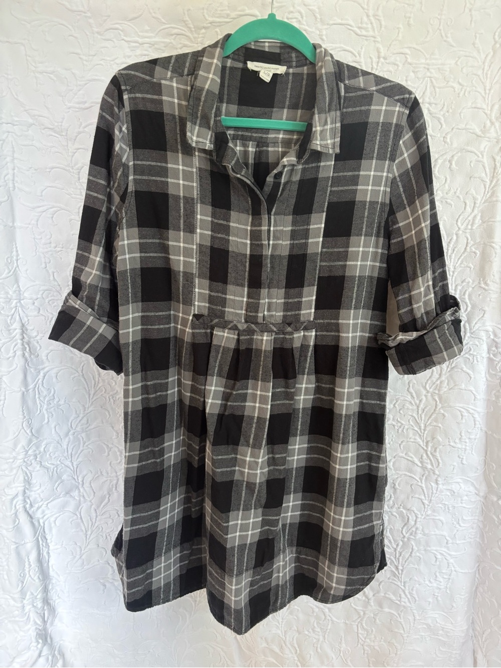 Women's Black & Gray Plaid Flannel Mini Shirt Dress
